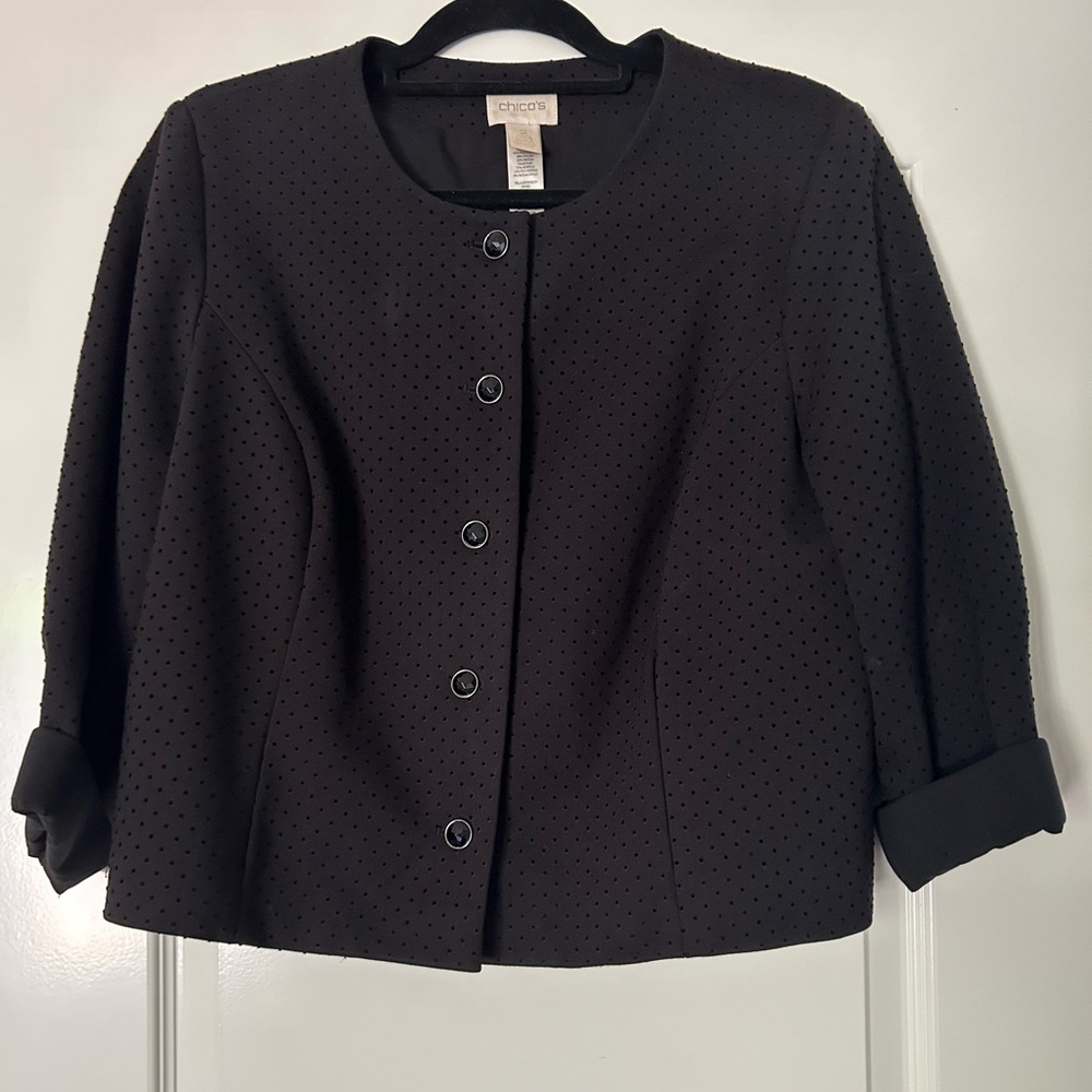 Chicos Black Swiss Dot Jacket